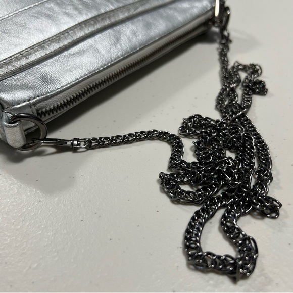 REBECCA Minkoff Mini Mac Metallic Silver Distressed Leather Chain Crossbody Bag - Picture 8 of 16